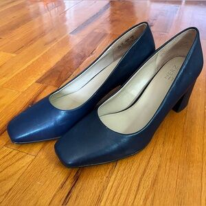 Naturalizer Blue Leather Heels with Block Heel